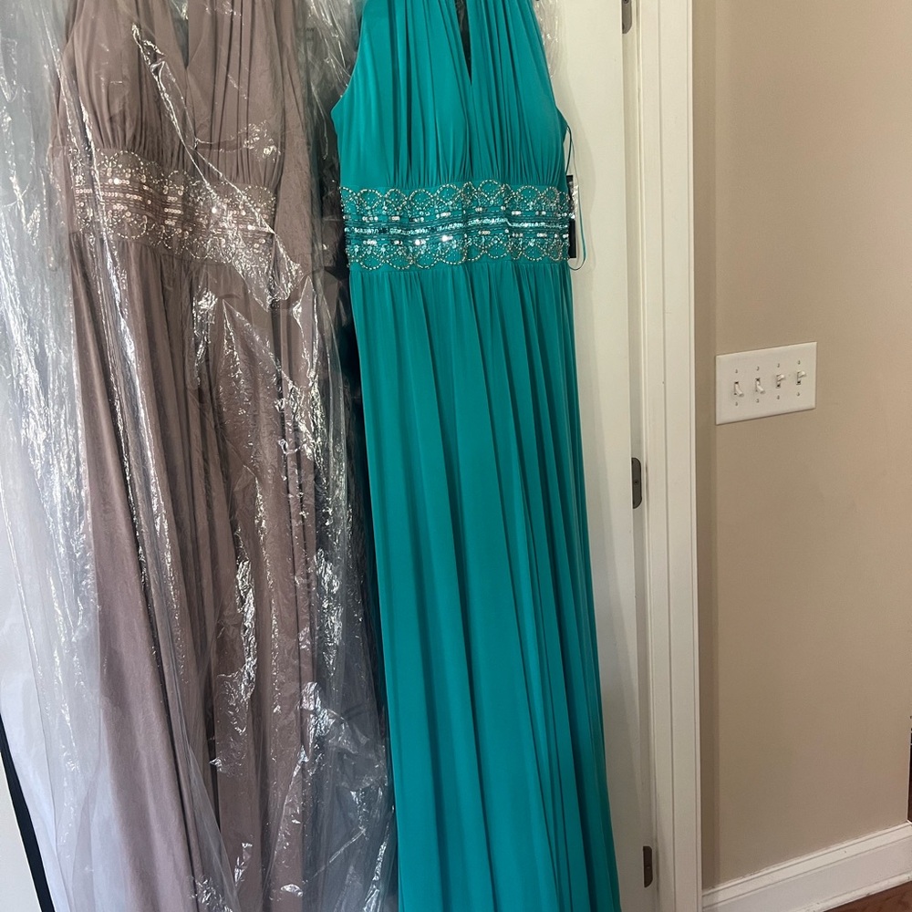 Elegant Teal  Gown with Embellished Waist maxi NEW!